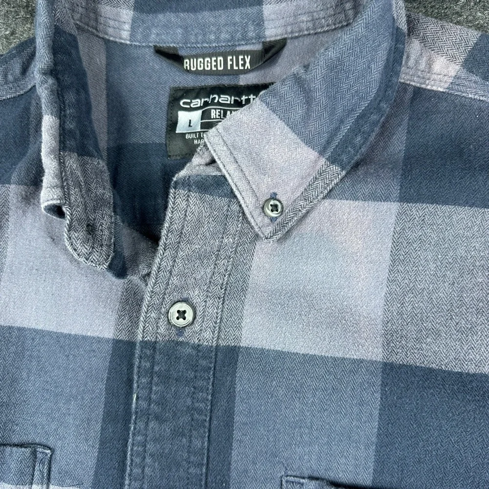 Carhartt Rugged Flex Flannel Shirt Mens Large Blue Buffalo Plaid TW4448-M Faded